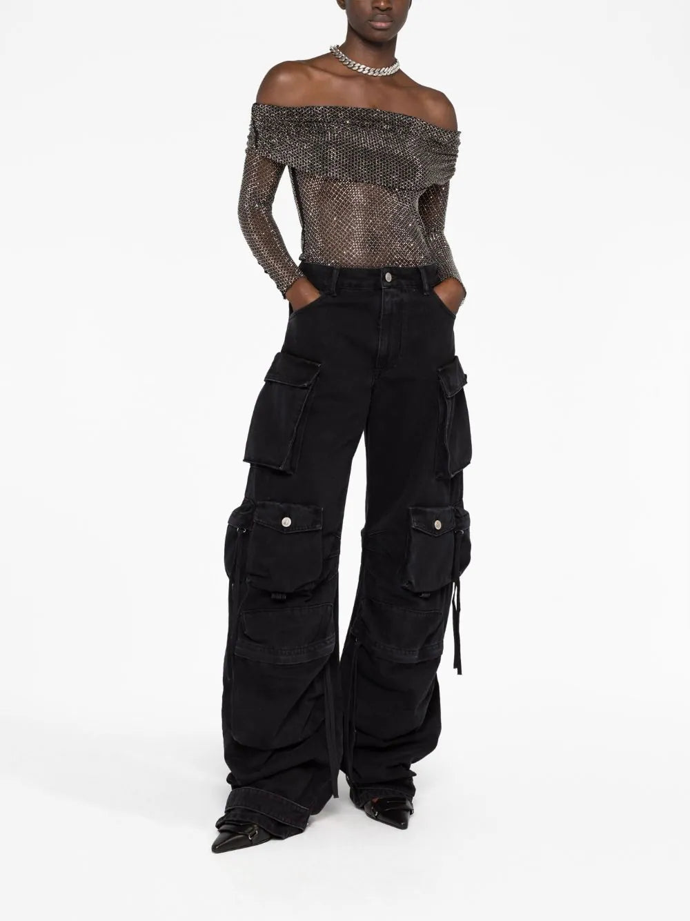 SELF PORTRAIT Rhinestone Fishnet Top