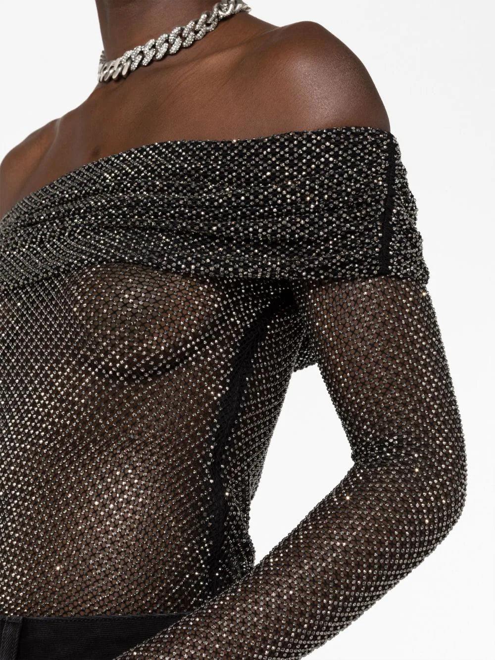 SELF PORTRAIT Rhinestone Fishnet Top
