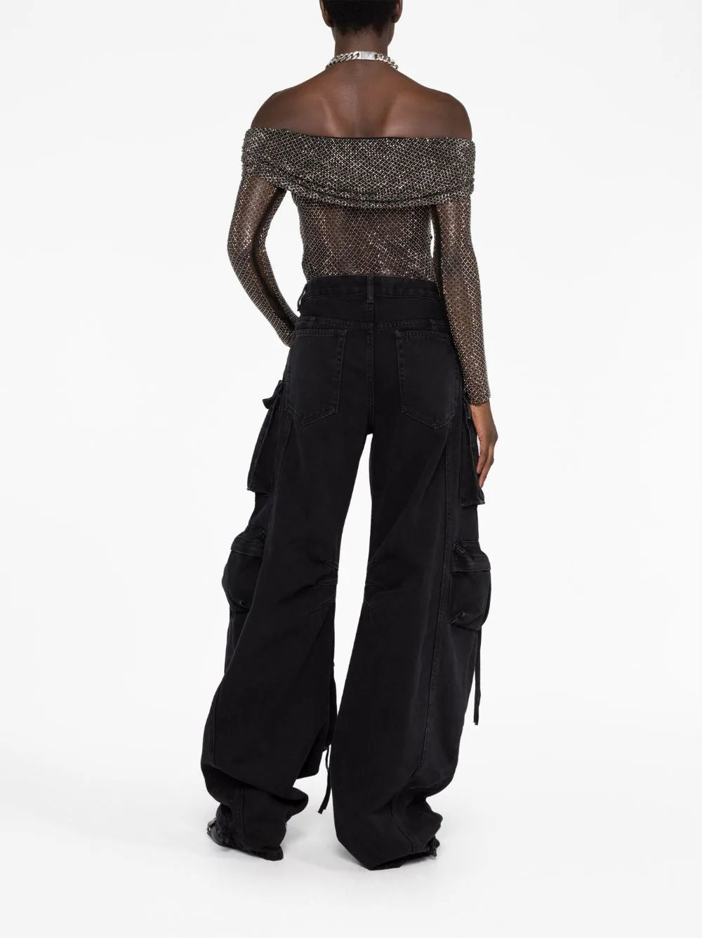SELF PORTRAIT Rhinestone Fishnet Top