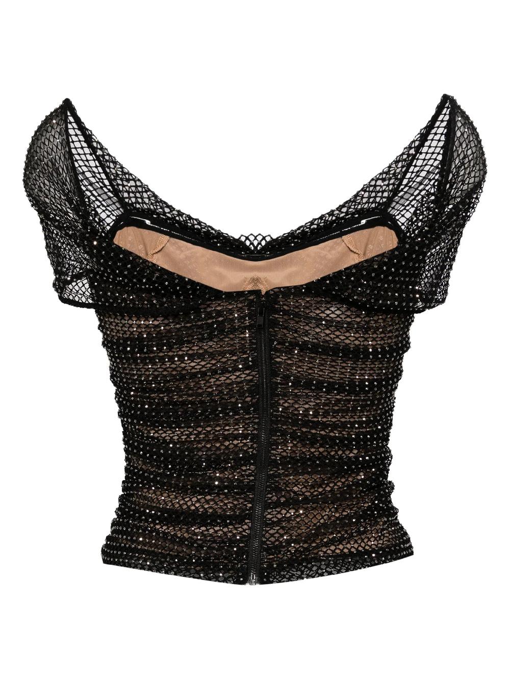 SELF PORTRAIT Rhinestone Fishnet Top