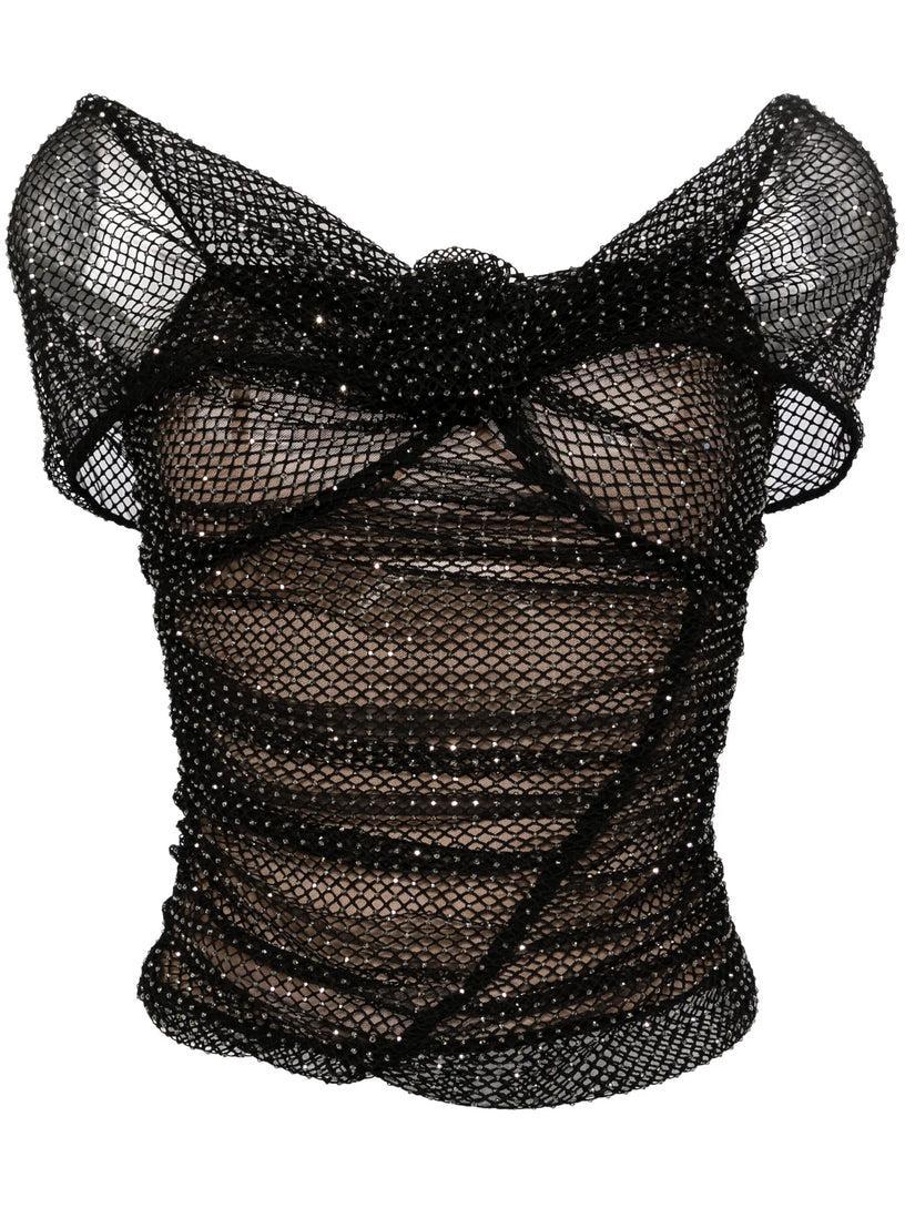 SELF PORTRAIT Rhinestone fishnet top