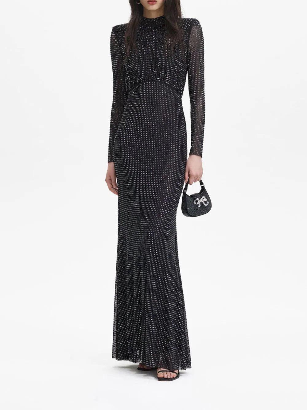 SELF PORTRAIT Rhinestone Mesh Maxi Dress
