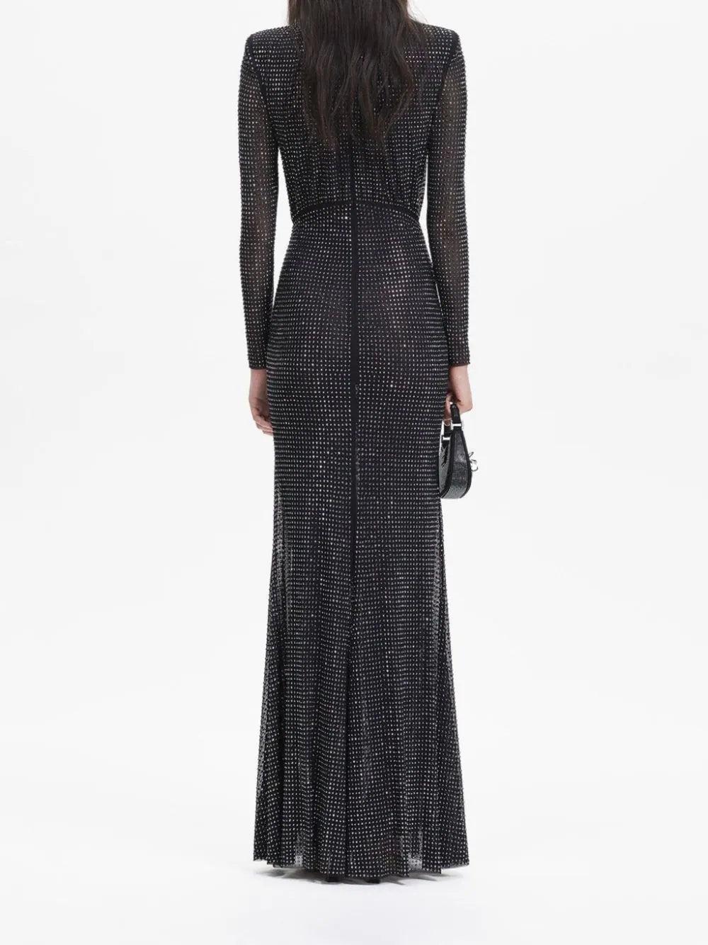 SELF PORTRAIT Rhinestone Mesh Maxi Dress