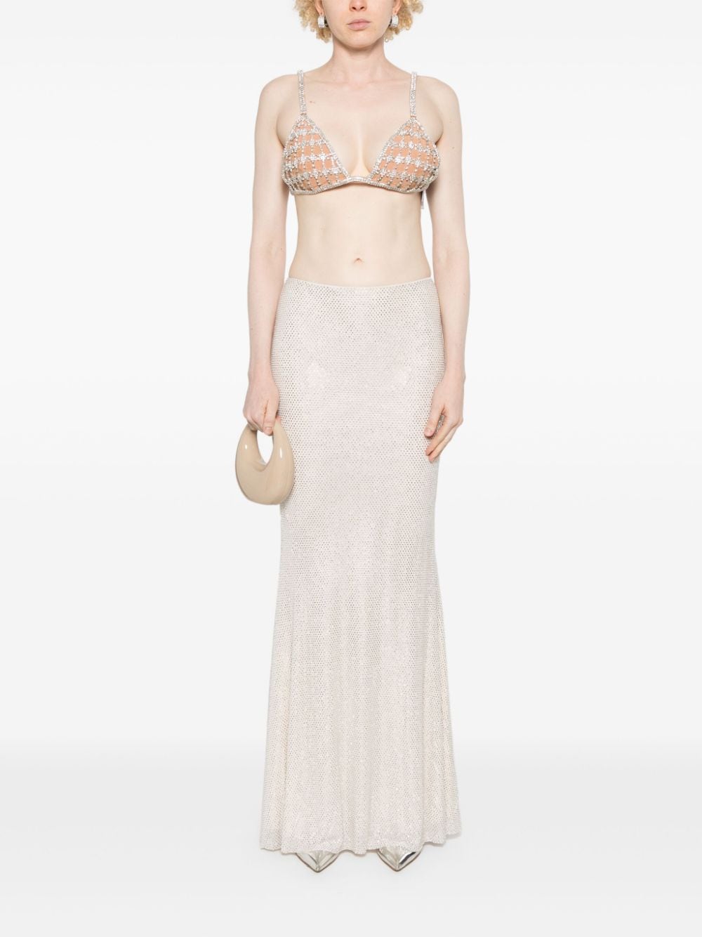 SELF PORTRAIT Rhinestone Mesh Maxi Skirt