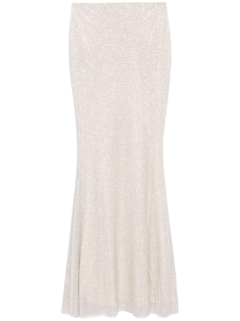 SELF PORTRAIT Rhinestone mesh maxi skirt