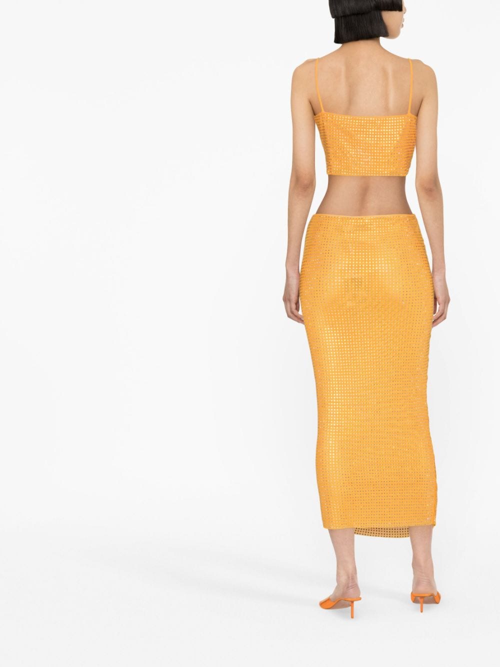 SELF PORTRAIT Rhinestone Mesh Midi Skirt