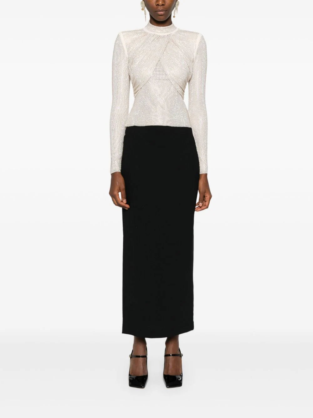 SELF PORTRAIT Rhinestone Mesh Top