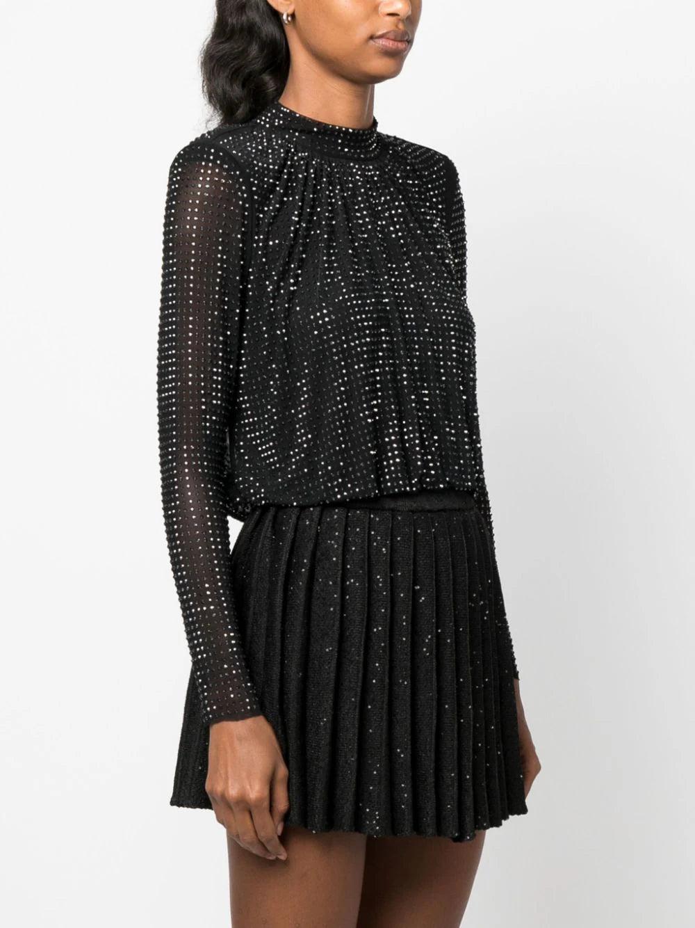 SELF PORTRAIT Rhinestone Mesh Top