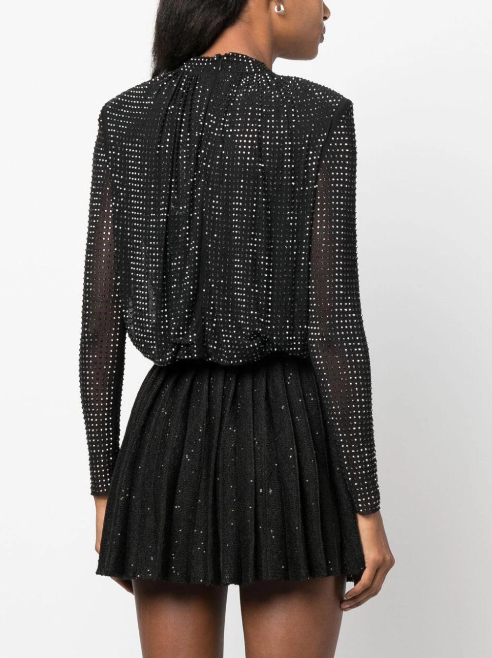 SELF PORTRAIT Rhinestone Mesh Top