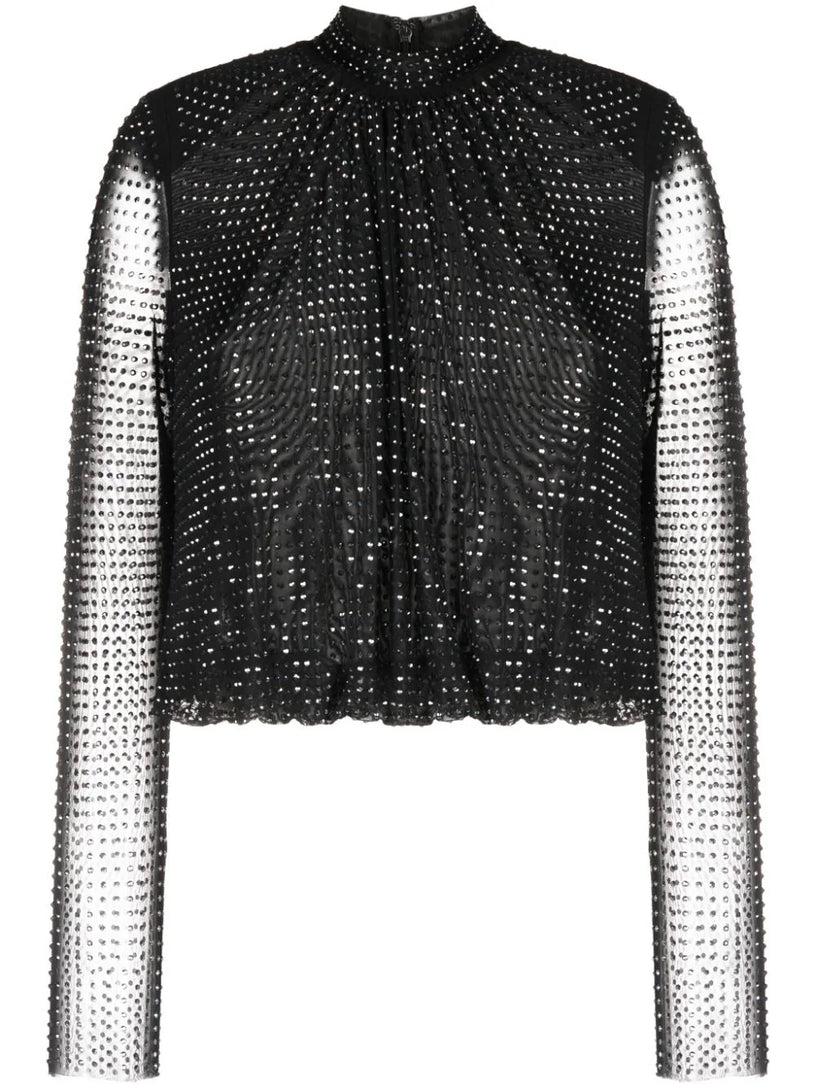 SELF PORTRAIT Rhinestone mesh top
