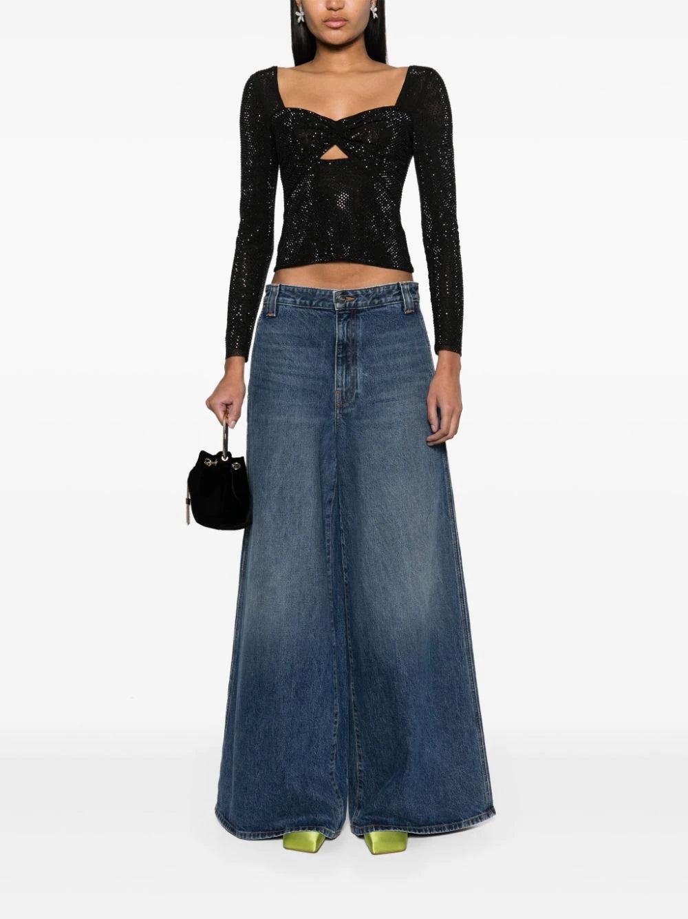 SELF PORTRAIT Rhinestone Mesh Top