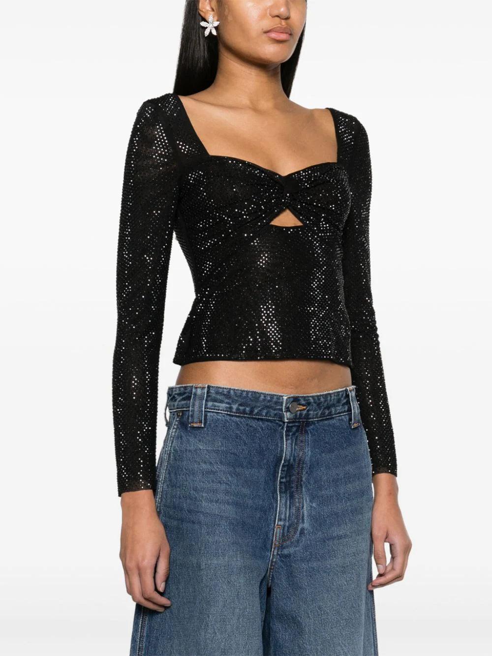 SELF PORTRAIT Rhinestone Mesh Top