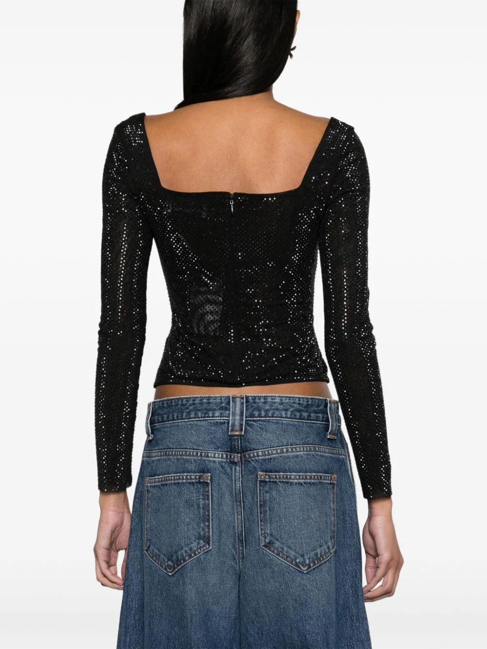 SELF PORTRAIT Rhinestone Mesh Top