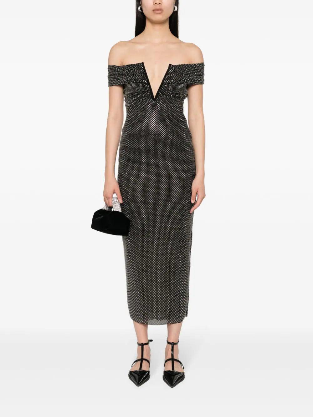 SELF PORTRAIT Rhinestone Midi Dress