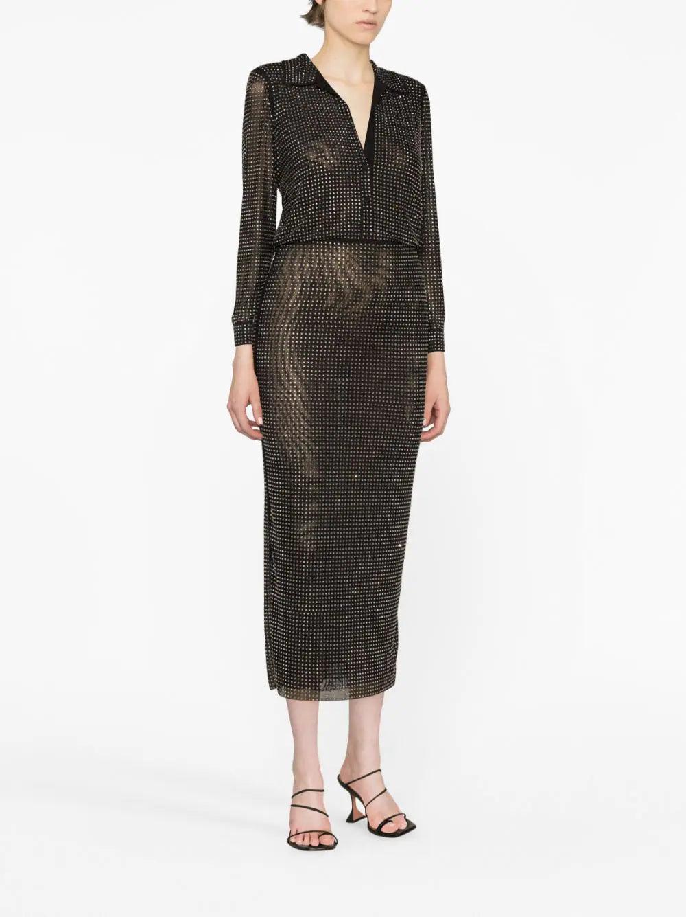 SELF PORTRAIT Rhinestone Midi Shirt Dress