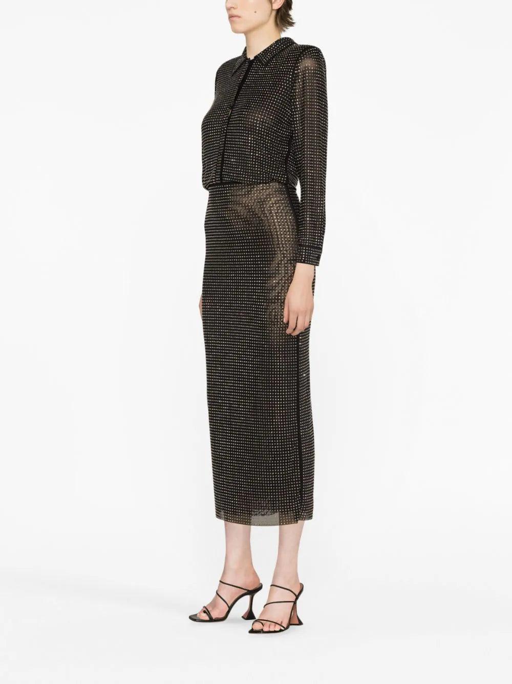 SELF PORTRAIT Rhinestone Midi Shirt Dress