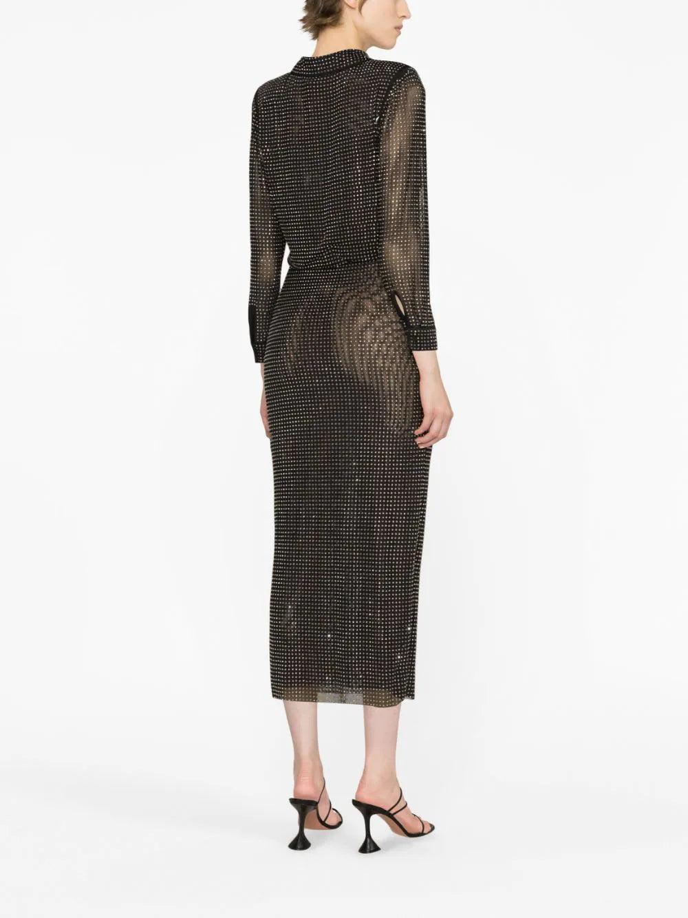 SELF PORTRAIT Rhinestone Midi Shirt Dress