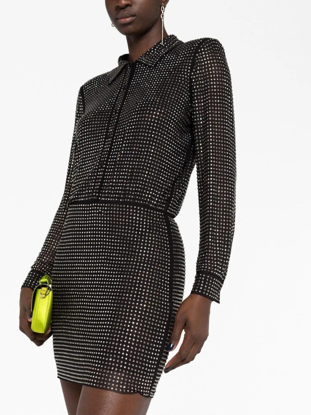 SELF PORTRAIT Rhinestone Mini Shirt Dress