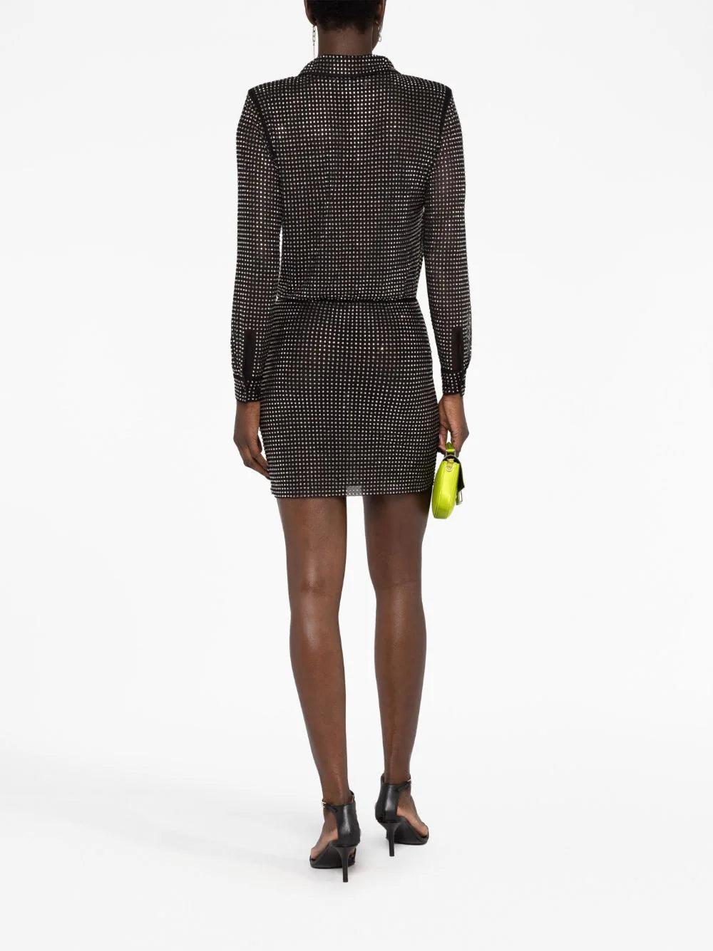 SELF PORTRAIT Rhinestone Mini Shirt Dress