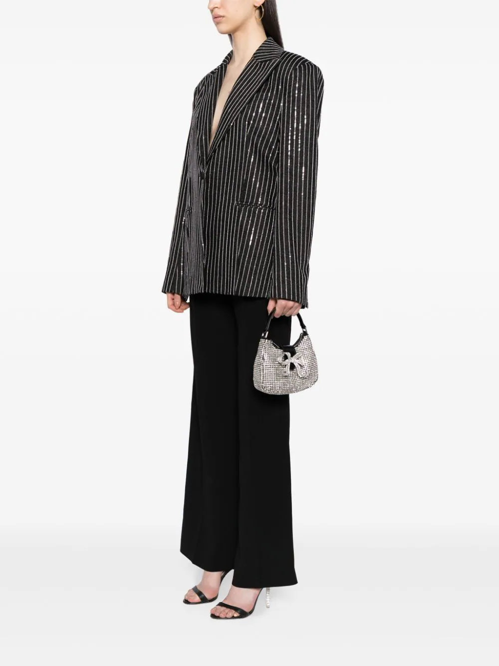 SELF PORTRAIT Silver Diamante Crescent Bow Bag