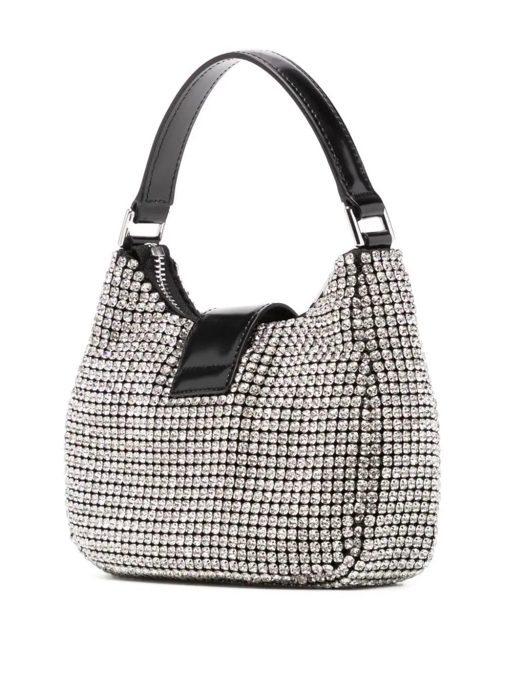 SELF PORTRAIT Silver Diamante Crescent Bow Bag