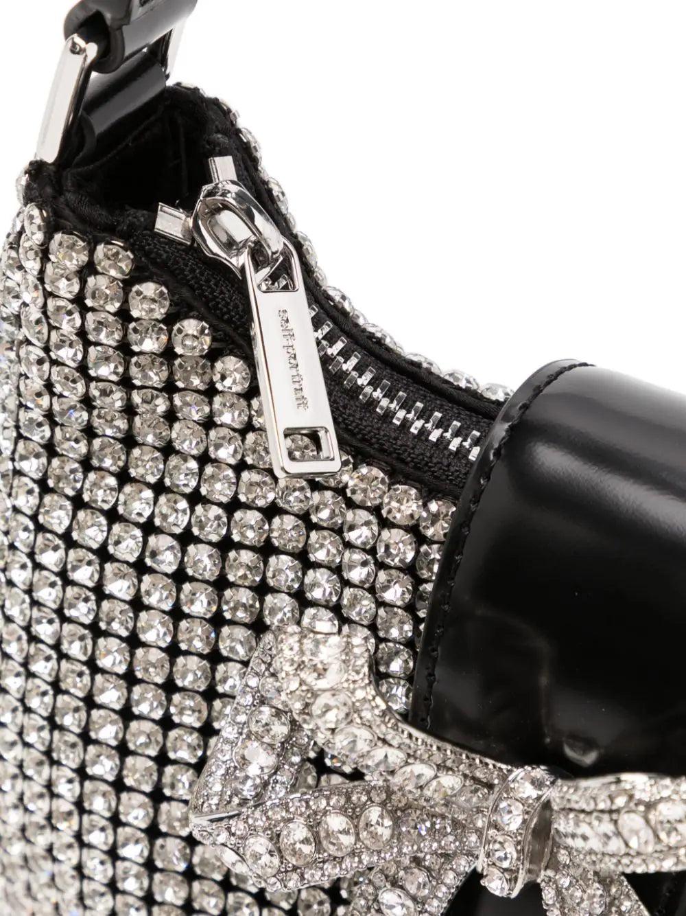 SELF PORTRAIT Silver Diamante Crescent Bow Bag