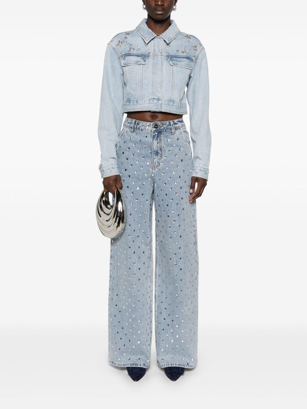SELF PORTRAIT Square Rhinestones Denim Jeans
