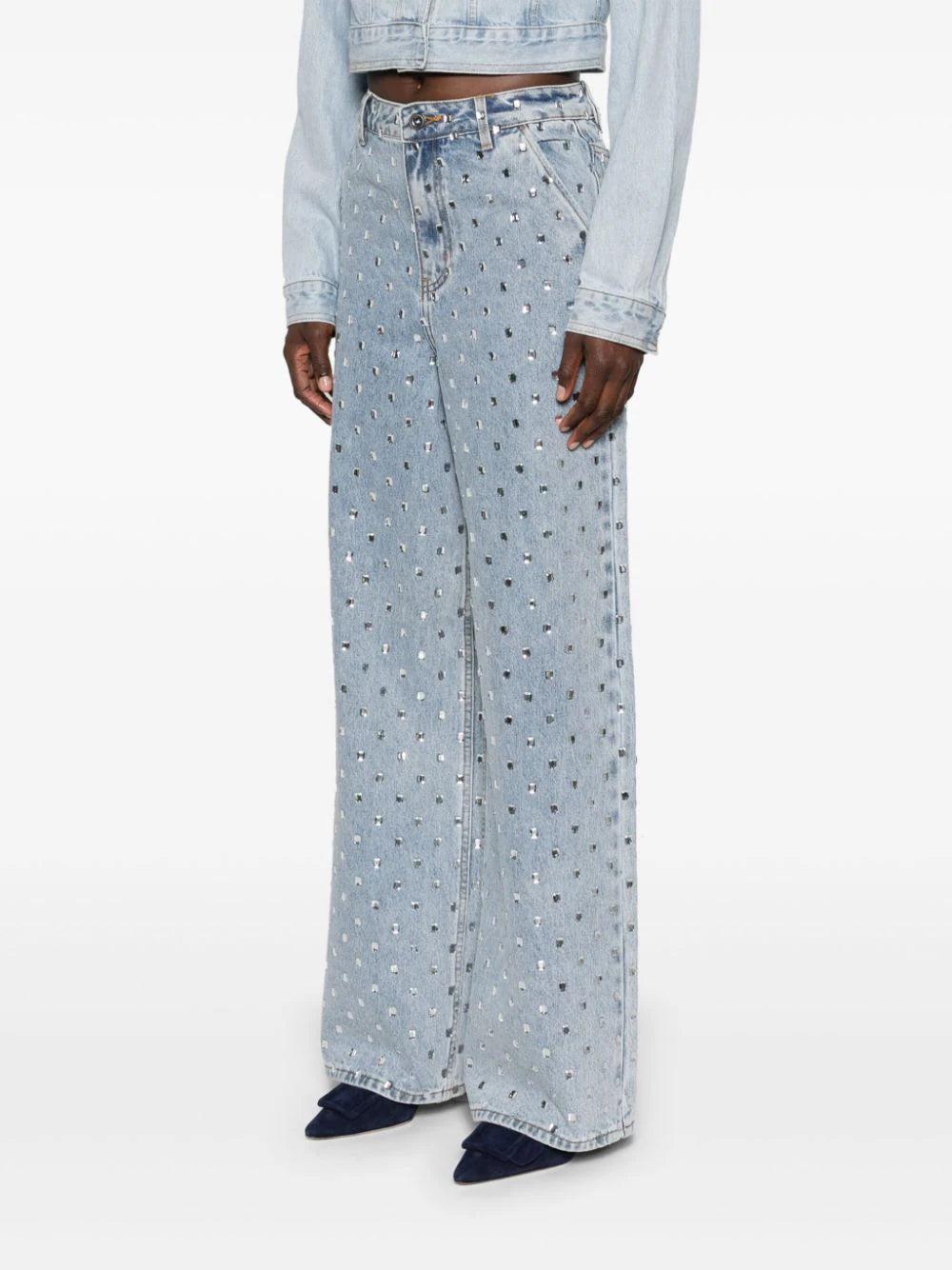 SELF PORTRAIT Square Rhinestones Denim Jeans