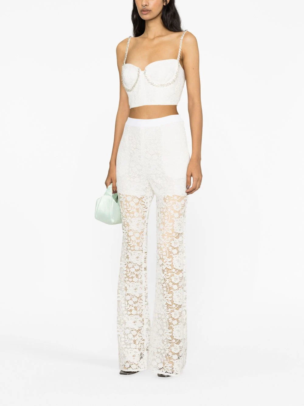 SELF PORTRAIT White Cord Lace Diamante Top