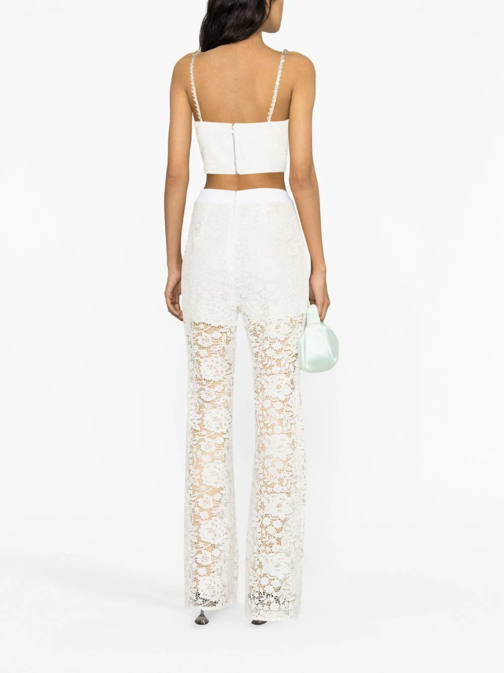 SELF PORTRAIT White Cord Lace Diamante Top