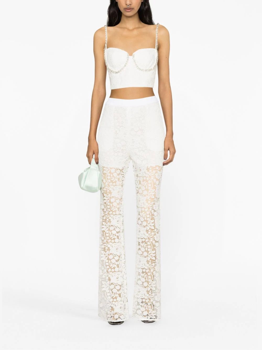 SELF PORTRAIT White Cord Lace Diamante Top