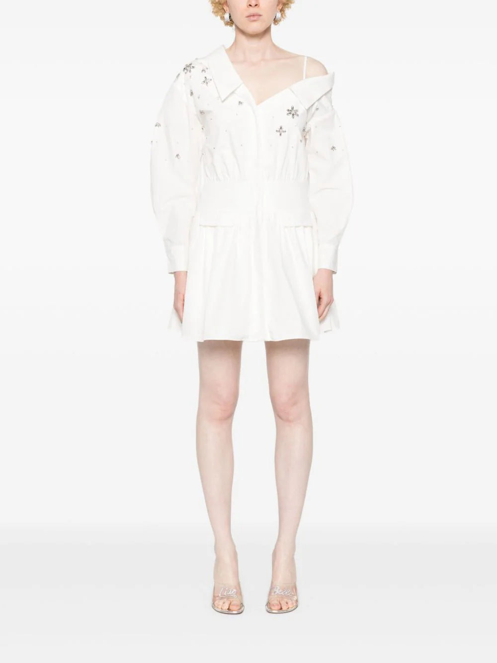 SELF PORTRAIT White Cotton Embellished Mini Dress