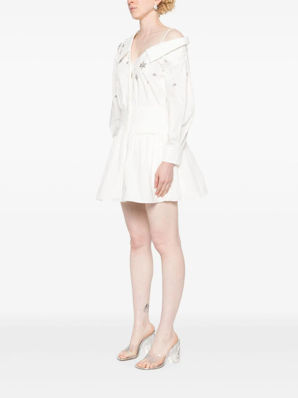 SELF PORTRAIT White Cotton Embellished Mini Dress