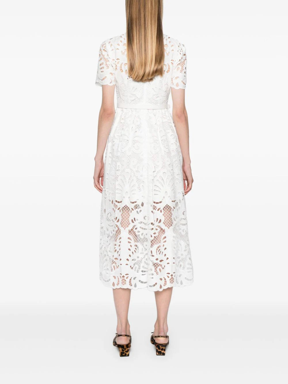 SELF PORTRAIT White Cotton Lace Button Midi Dress