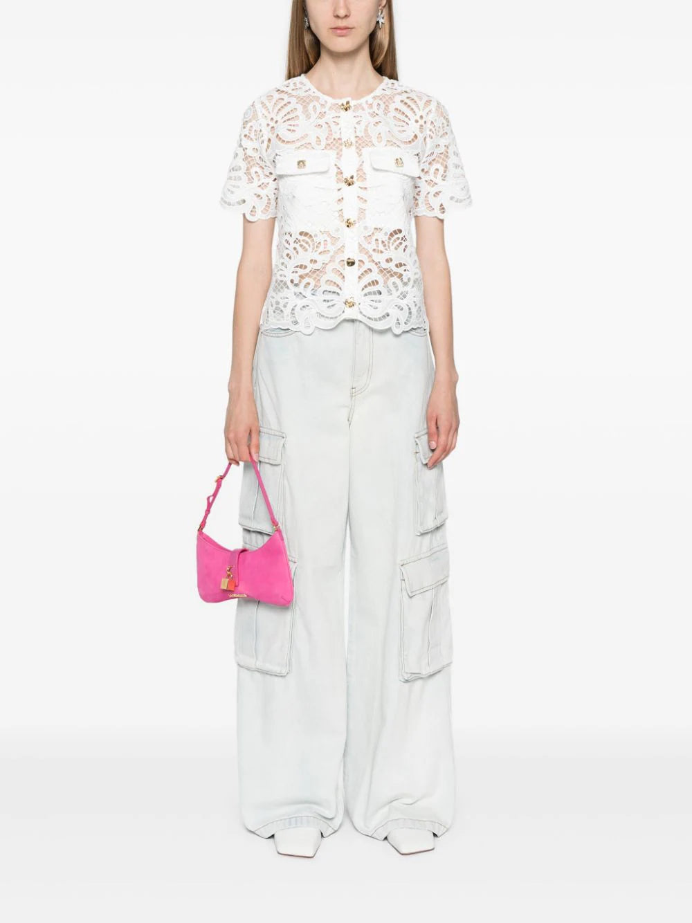 SELF PORTRAIT White Guipure Lace Top