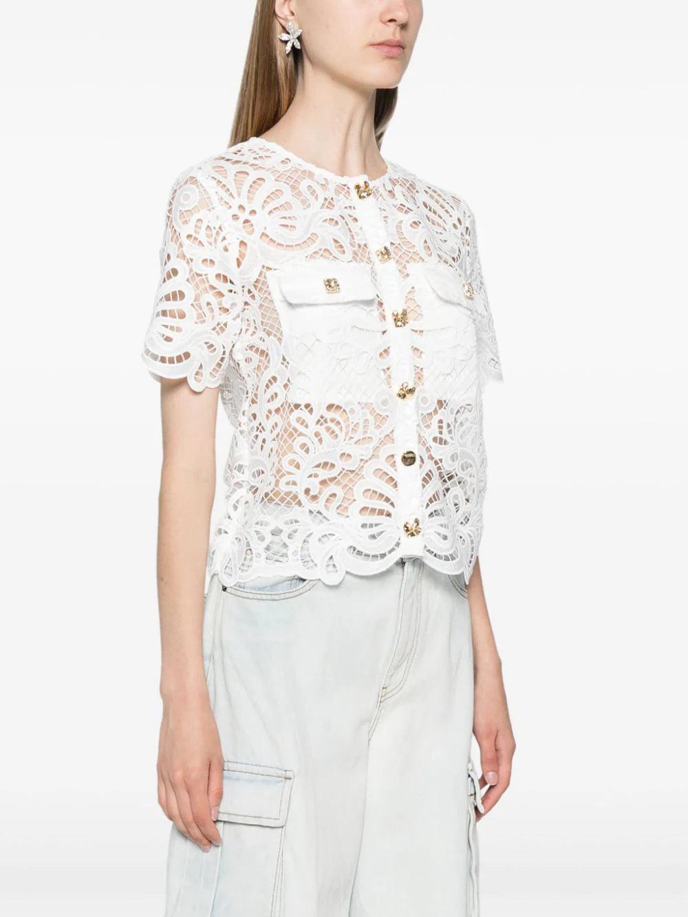 SELF PORTRAIT White Guipure Lace Top