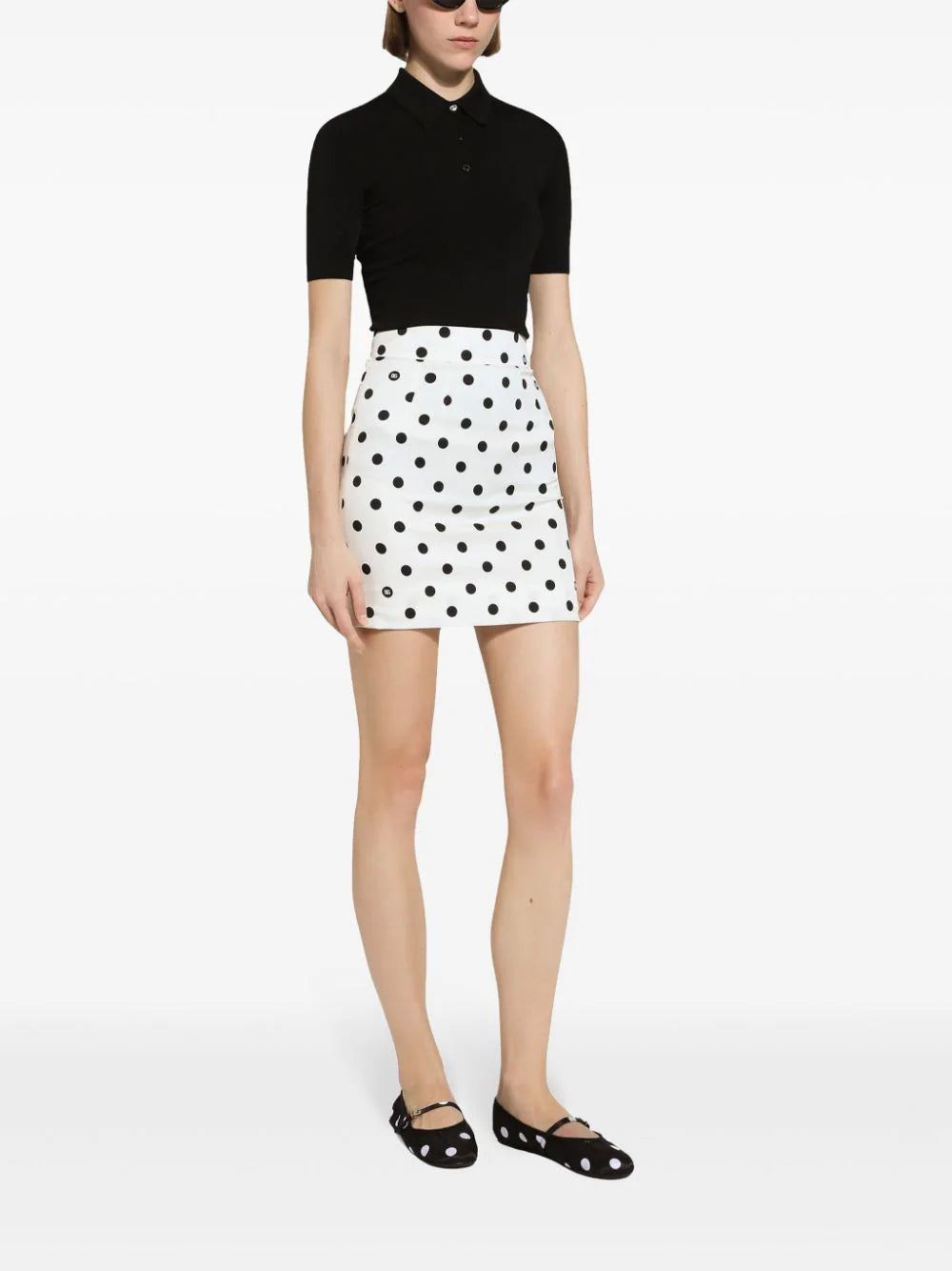 Dolce & Gabbana Short Charmeuse Skirt With Polka-dot Print