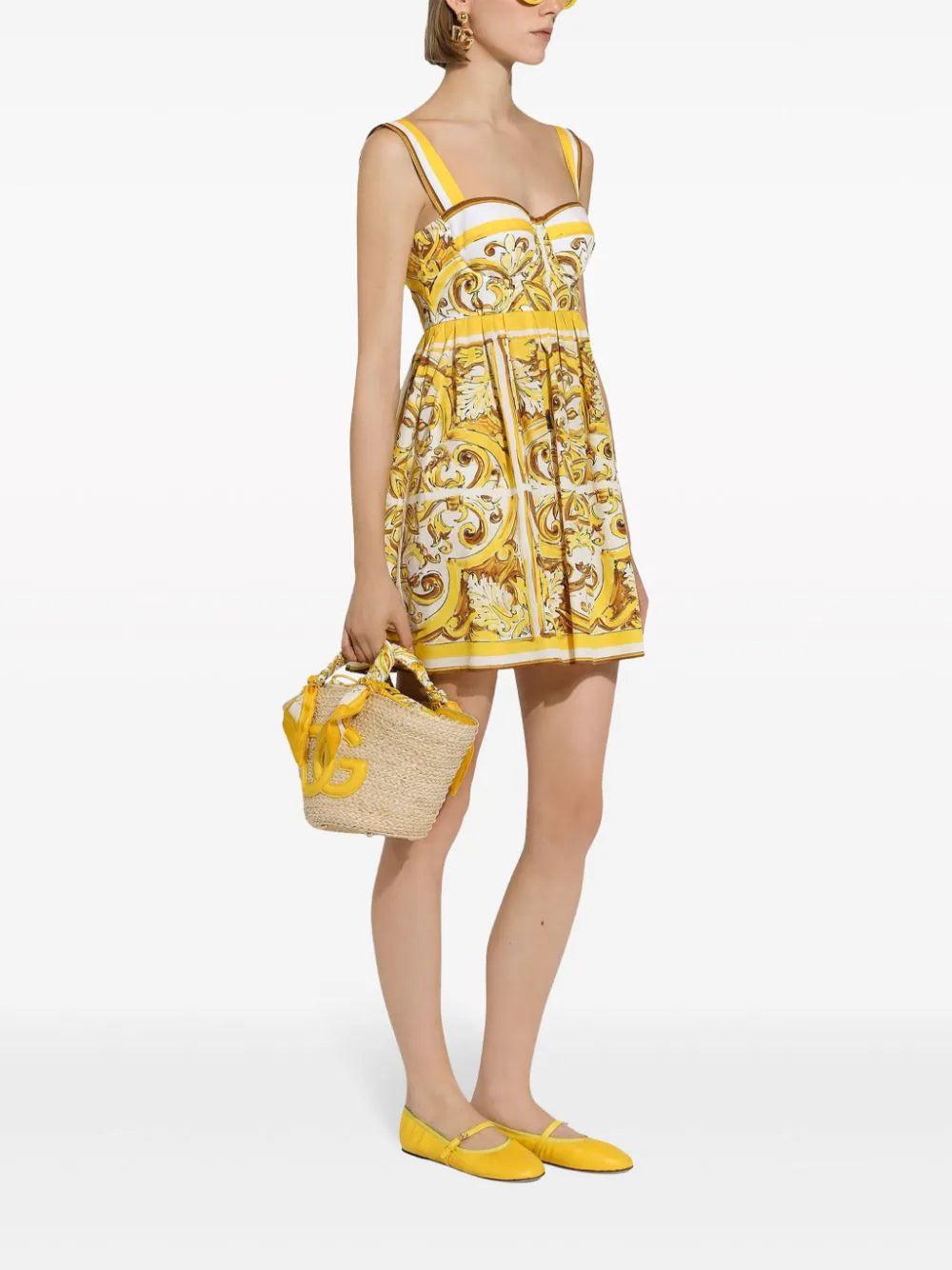 Dolce & Gabbana Short Dress With Corset Bodice In Majolica-print