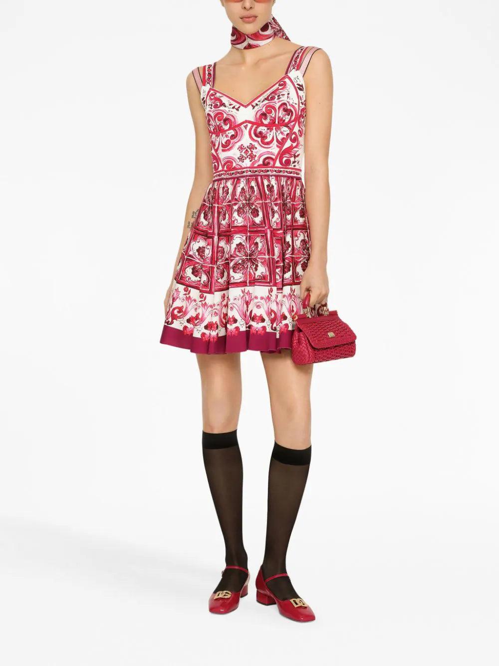 Dolce & Gabbana Short Majolica-print Charmeuse Bustier Dress