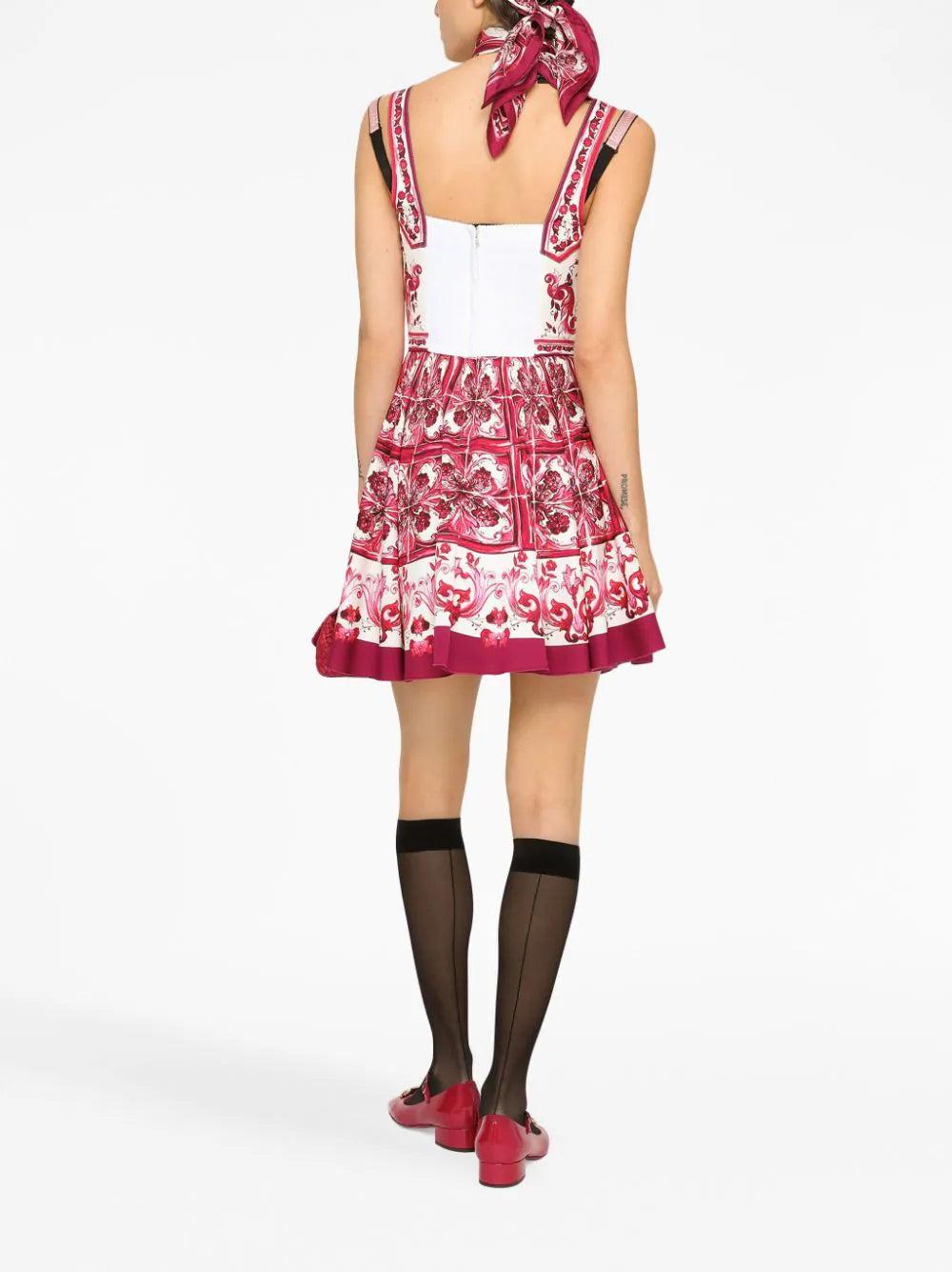 Dolce & Gabbana Short Majolica-print Charmeuse Bustier Dress
