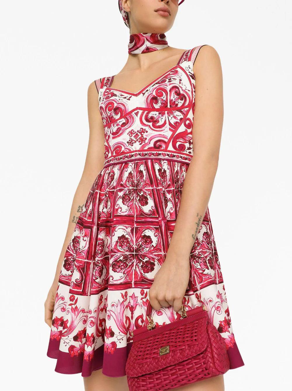 Dolce & Gabbana Short Majolica-print Charmeuse Bustier Dress
