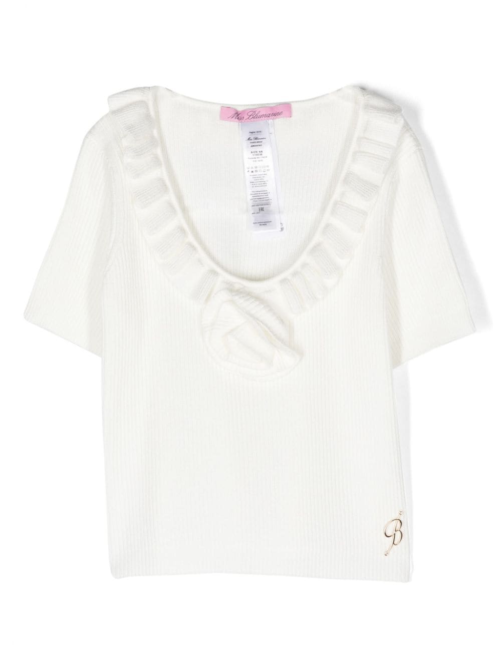 Miss Blumarine Short-sleeved Ribbed Shirt With Rose