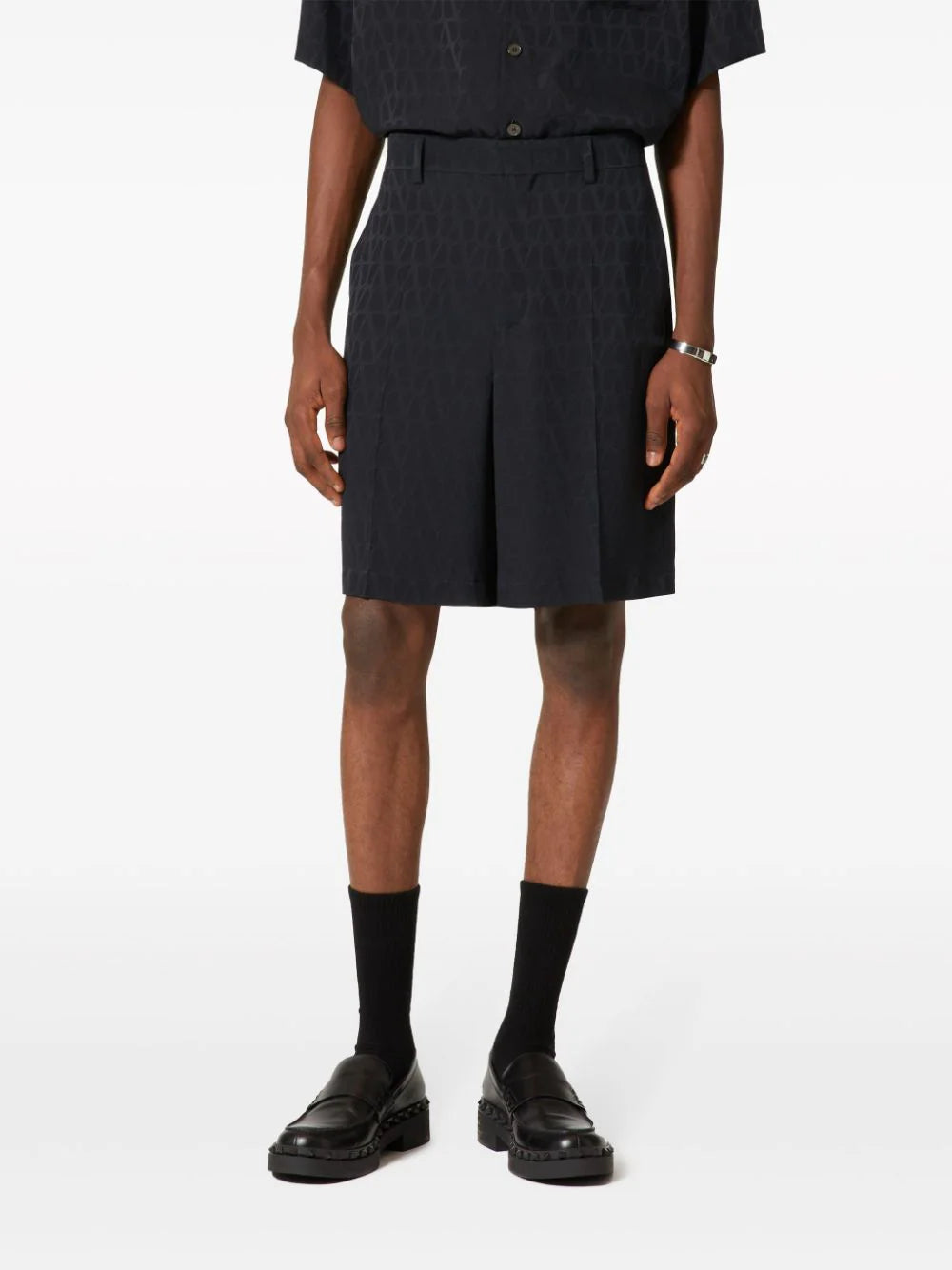Valentino Garavani Silk Bermuda Shorts With All-over Toile Iconographe Motif