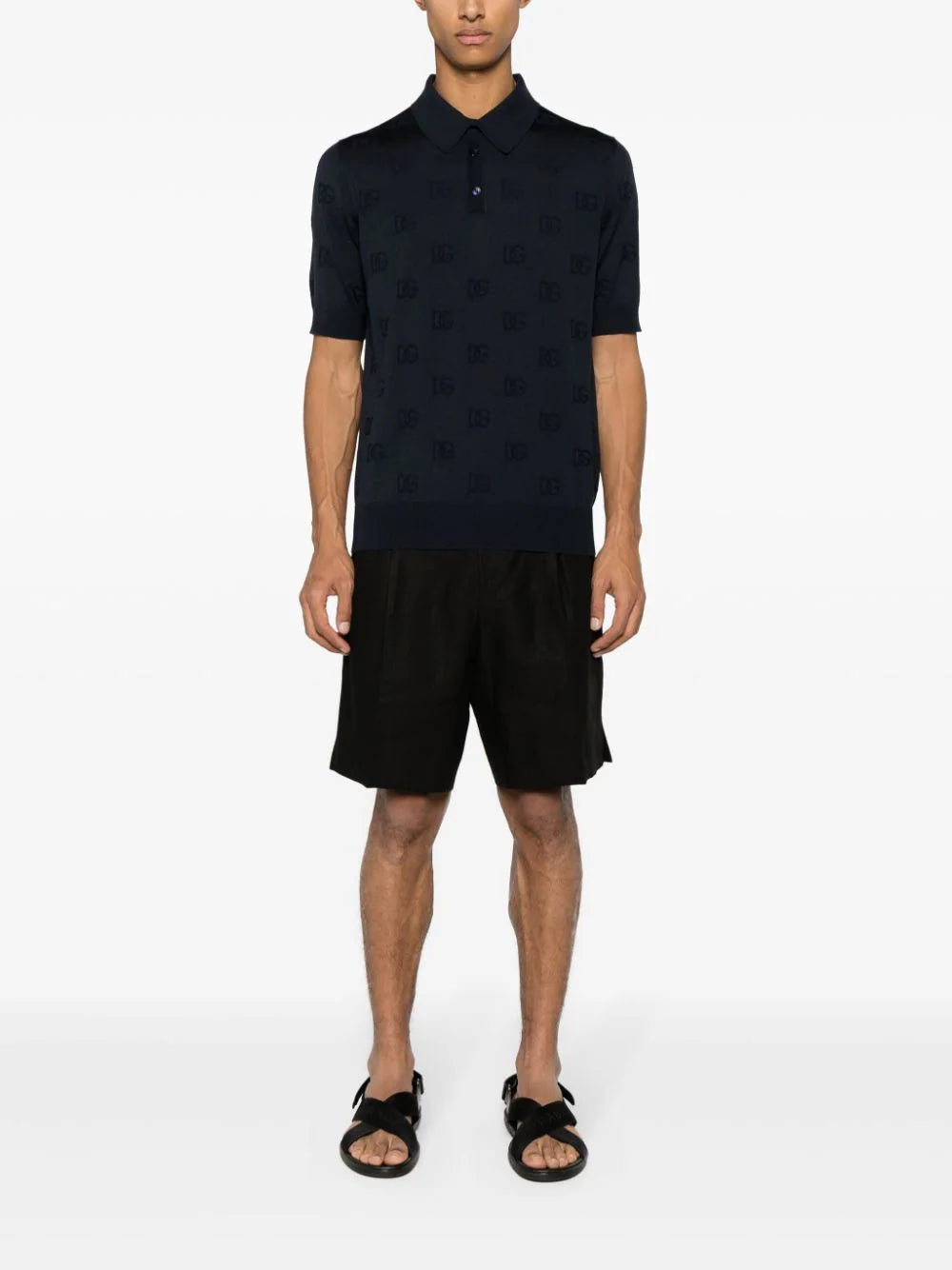 Dolce & Gabbana Silk Polo-shirt With All-over Dg Logo Embroidery