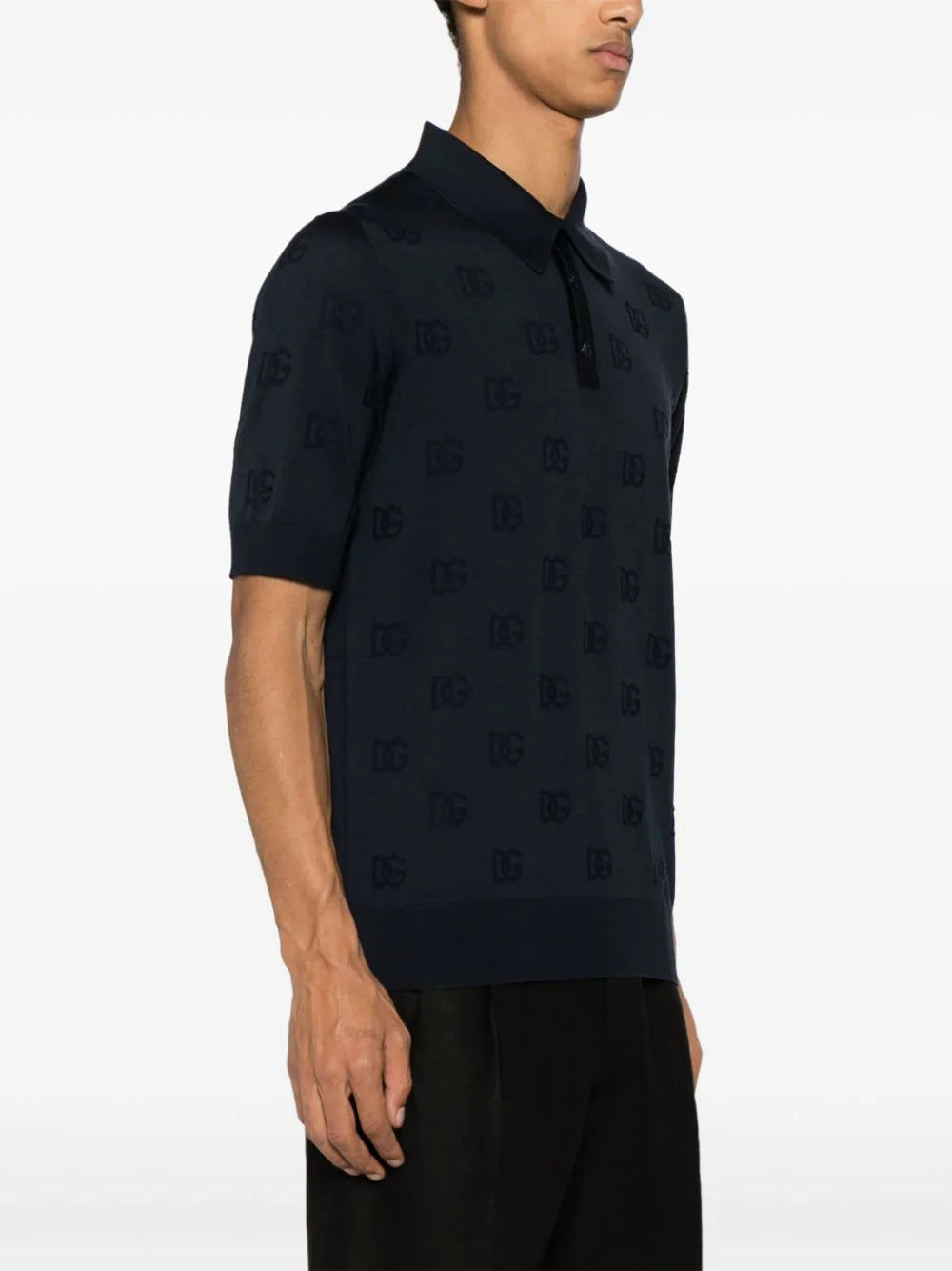 Dolce & Gabbana Silk Polo-shirt With All-over Dg Logo Embroidery