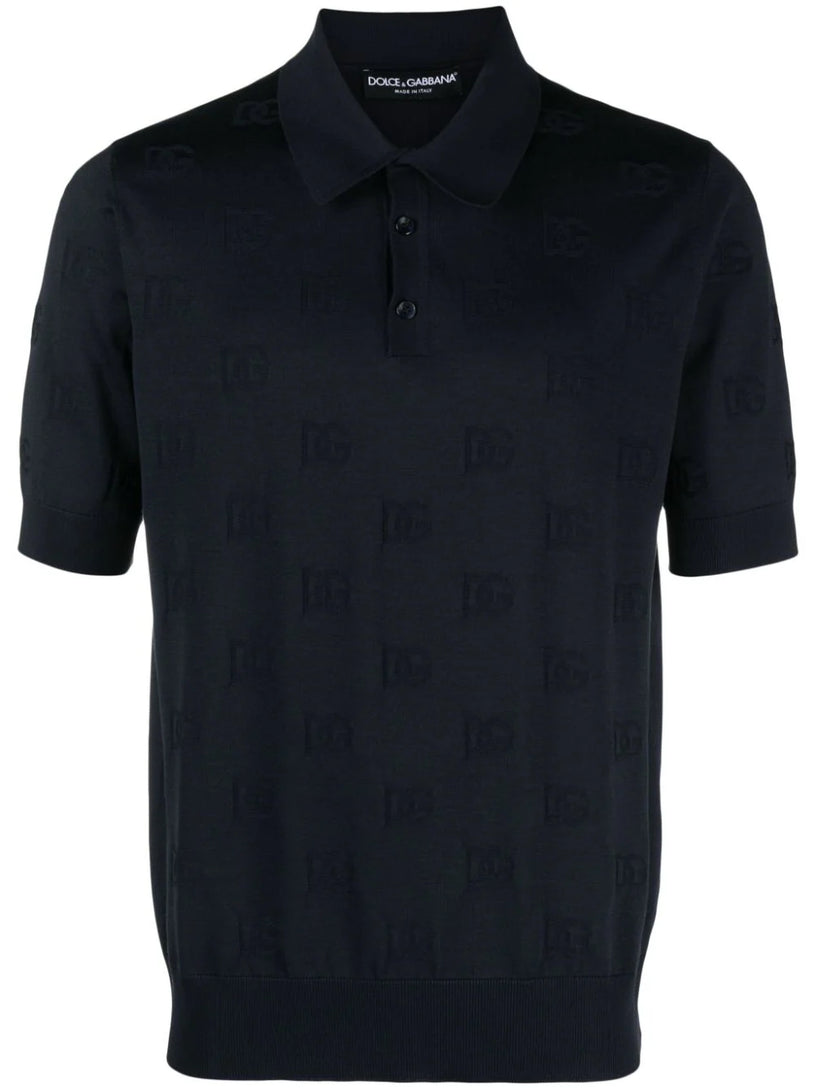 Dolce & Gabbana Silk polo-shirt with all-over dg logo embroidery