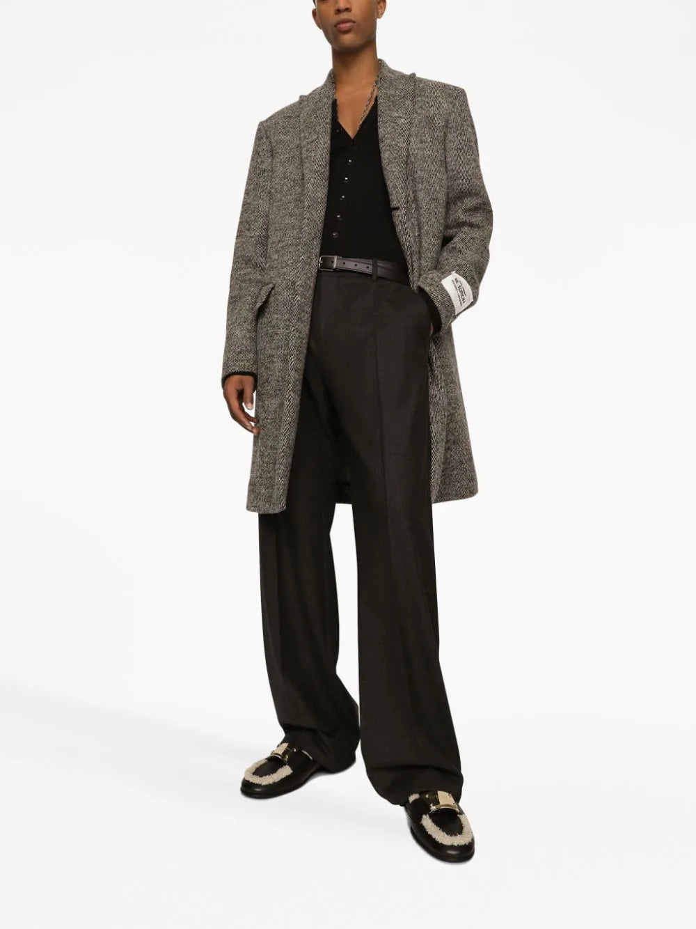 Dolce & Gabbana Single-breasted Melange Diagonal-weave Wool Coat