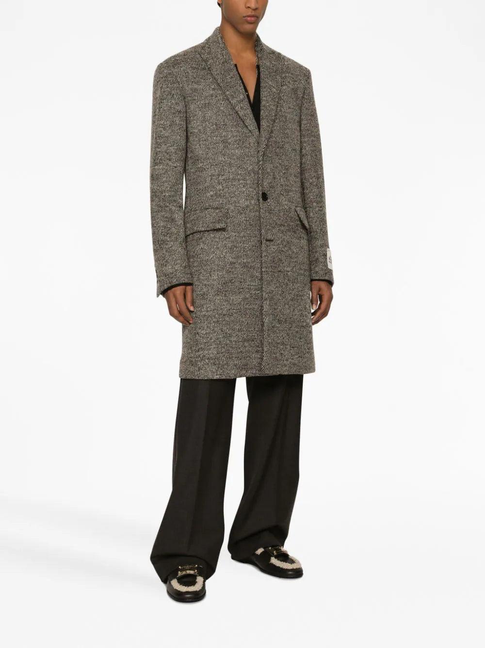 Dolce & Gabbana Single-breasted Melange Diagonal-weave Wool Coat
