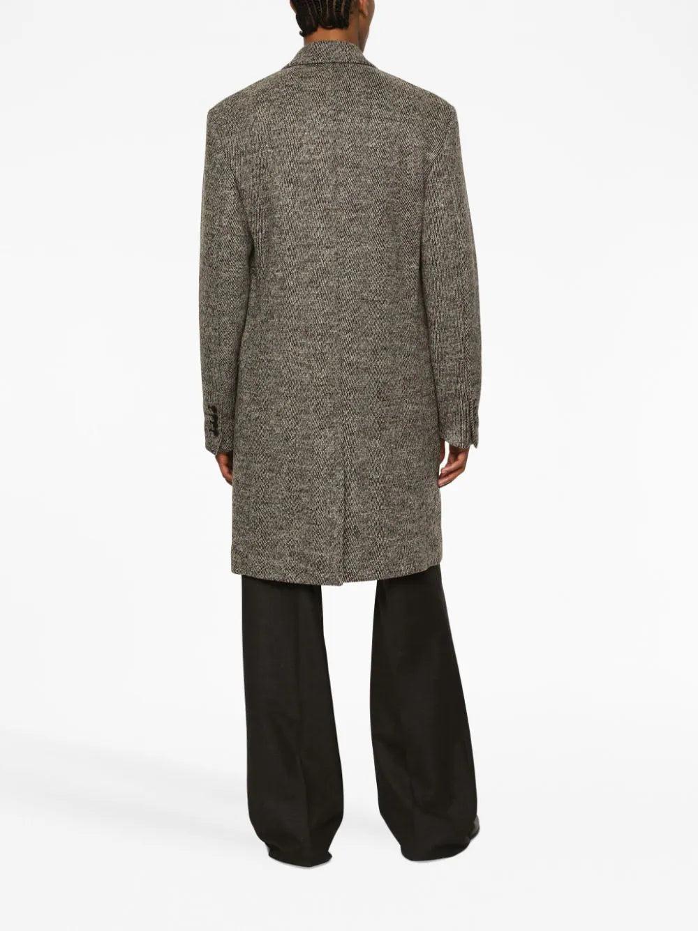 Dolce & Gabbana Single-breasted Melange Diagonal-weave Wool Coat