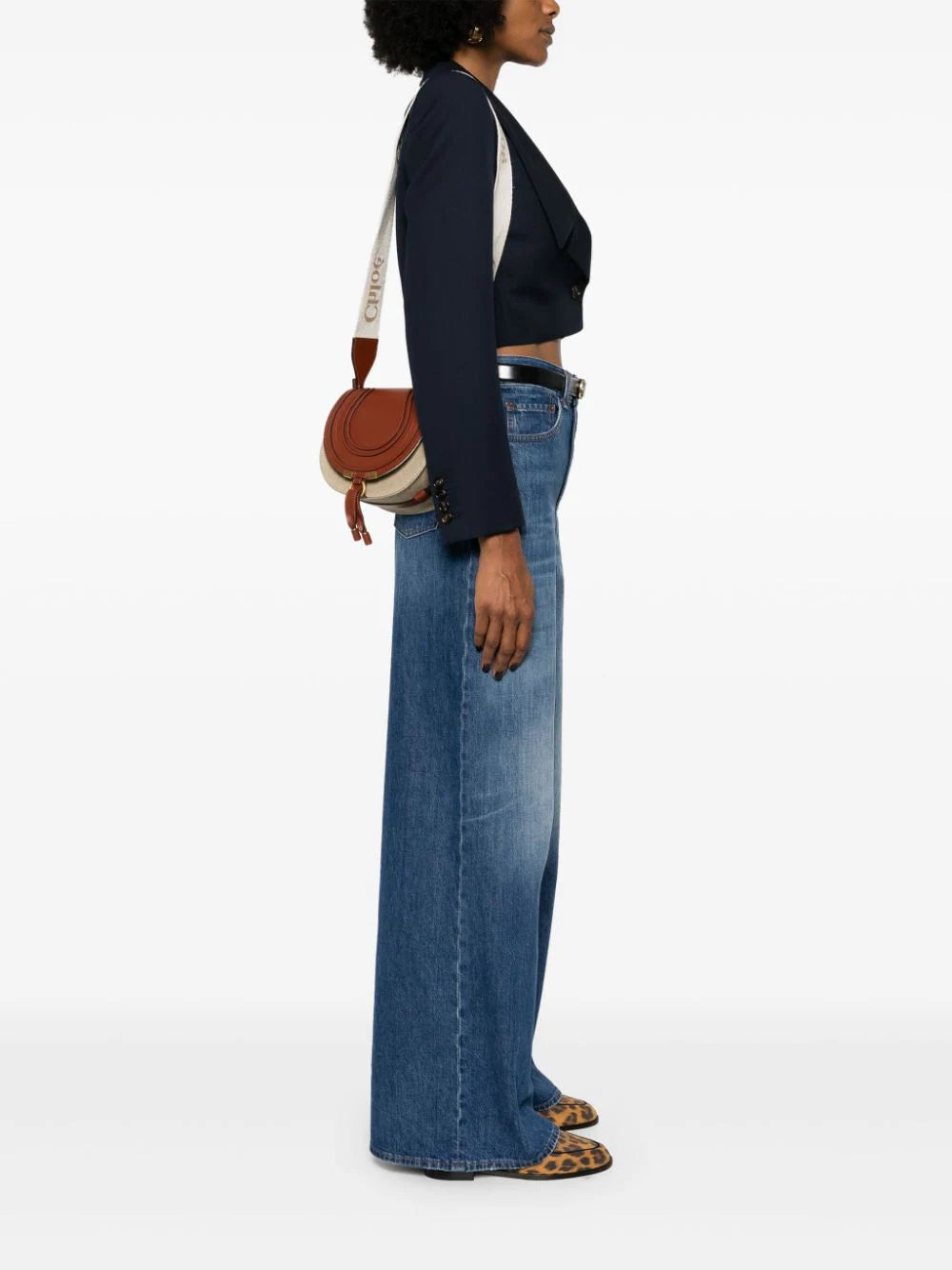 Chloé Small Saddle Marcie Bag In Linen And Soft Leather